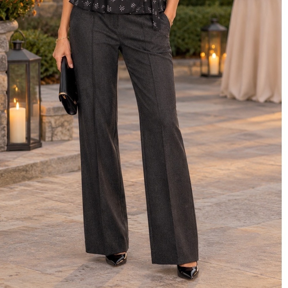 TAHARI Black/Gray Haze Print Terry Pant Career Dress Pants Trouser Women's 8 EUC